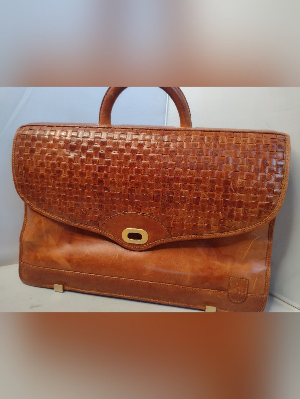 Vintage Hartmann Lombardo Woven Leather Gentlemen’s Briefcase Bag Brown Tan